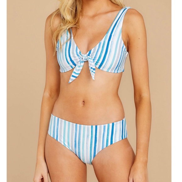 Palms Away Seaside Stripe Swim Bikini Blue Multi - Picture 2 of 12